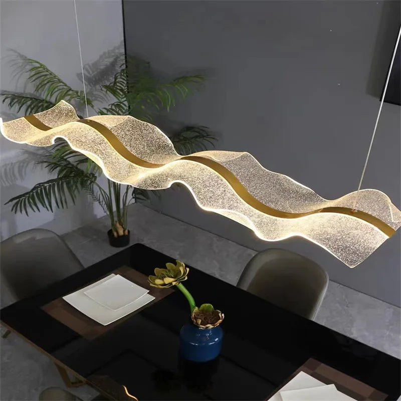 Nordic Designer Wave LED Pendant Lights Acrylic Dimmable for Table Dining Living Room Kitchen Chandelier Home Decor Lamp Fixture - Sun Studio
