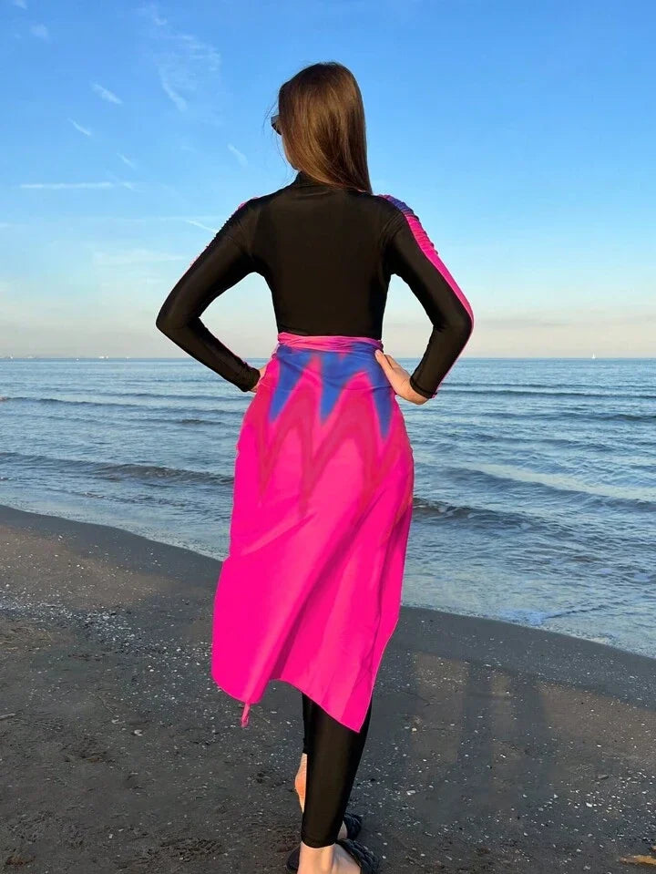 4PCS/Set Modest Burkini Femmes Swimming Suit Muslim Swimwear Women Long Sleeve Sport Swimsuit Islamic Wear Contain Hijab - Sun Studio