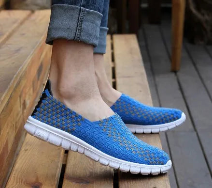 STRONGSHEN Herrenschuhe Sommer atmungsaktive Damen handgefertigte gewebte Schuhe, Paar lässige Flats, flache Loafers Unisex Zapatos De Mujer
