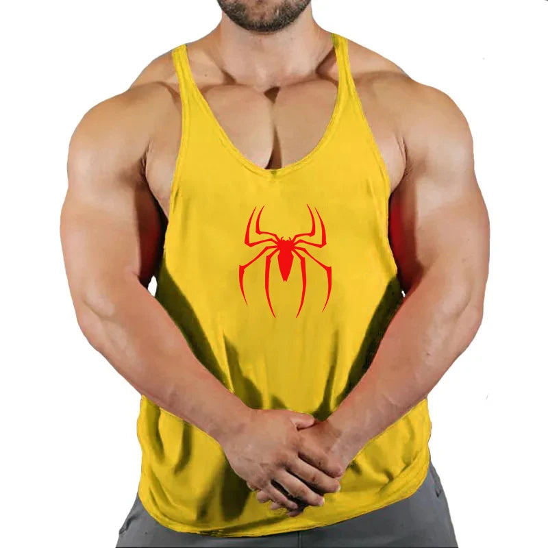 Spider Print Fitness Tank Top Fitness Shirt Muscle Men's Single Tank Top Men's Sleeveless Sweatshirt Men's Tops Fitness Clothing