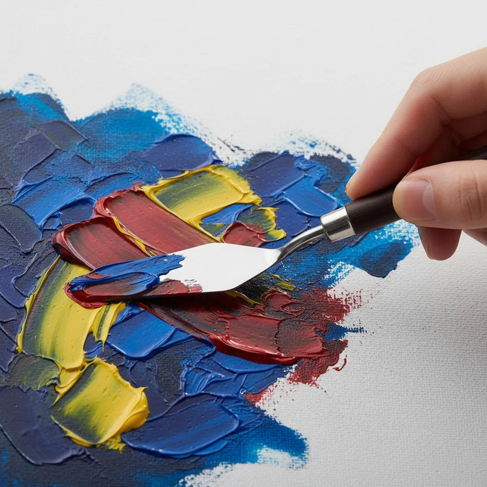 5Pcs Blue Palette Knife Set, Stainless Steel Oil Painting Scrapers, Watercolor Acrylic Paint Mixing Knives, Professional Art - Sun Studio