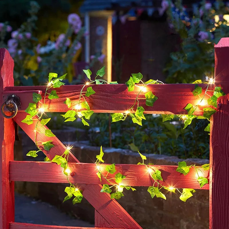 12/10/2m Fake Green Leaf Ivy Vine with LED Lights Home Bedroom Decor Wedding Glowing Artifical Plant Garland Home Decor - Sun Studio