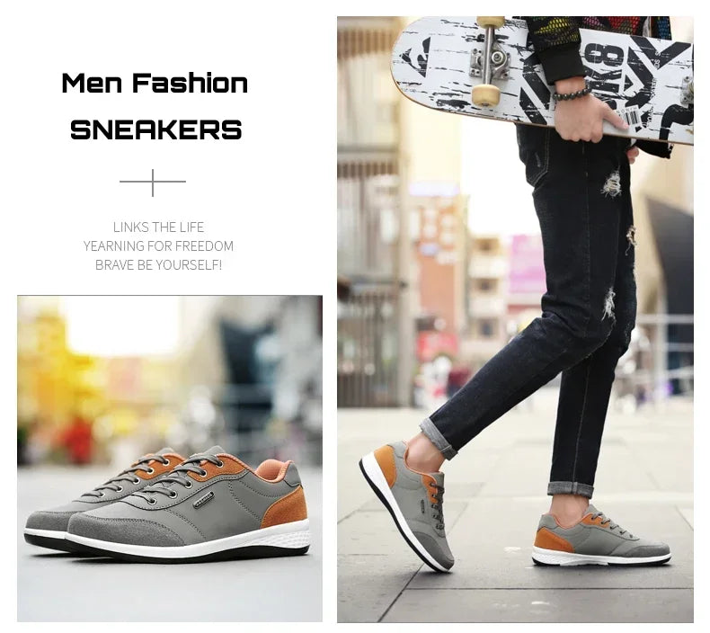 YRZL Men Shoes Spring Autumn Waterproof Walking Sneakers Leisure Male Leather Sports Shoes Non-Slip Footwear Tennis for Men - Sun Studio