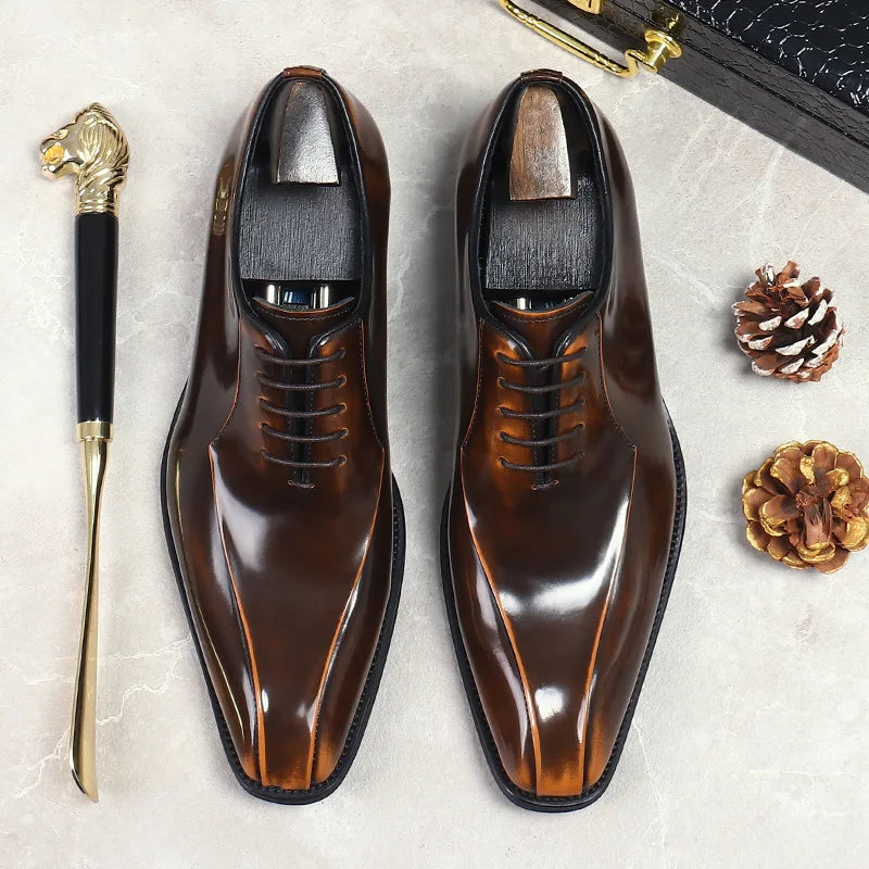 Mens Wedding Oxford Gentlemen Party Dress Shoes Genuine Patent Leather Casual Pointed Toe Formal Shoes For Men - Sun Studio