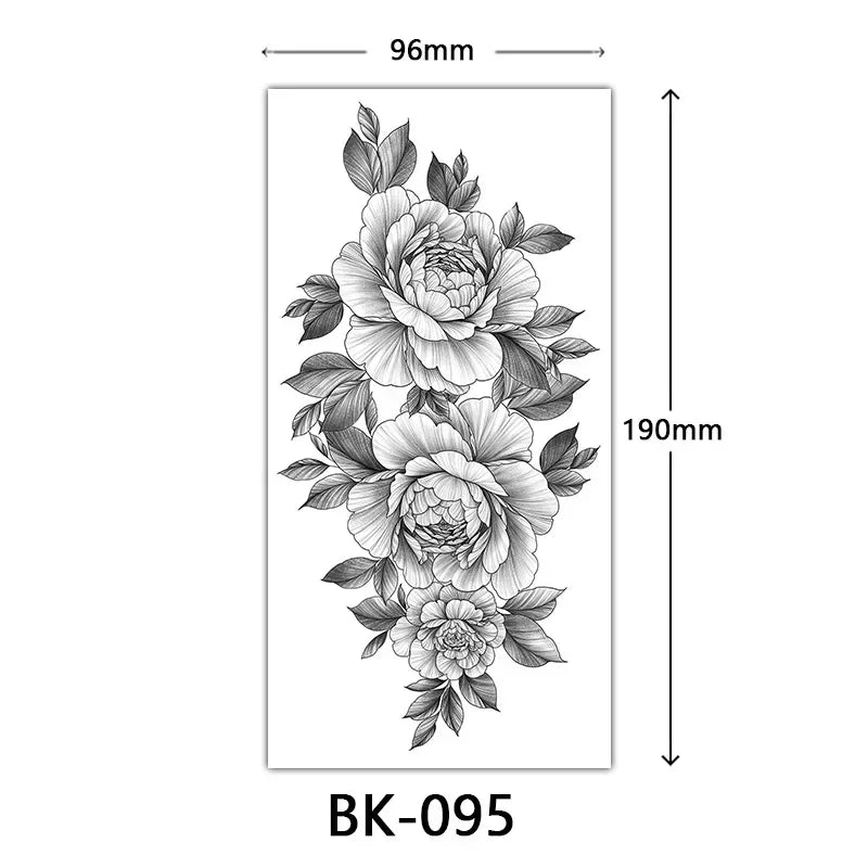 Rosenblüten-Tattoo Temporäres wasserdichtes Schmetterlings-Fake-Tattoo für Frauen Schwarzes Blumen-Skizzen-Tattoo-Aufkleber