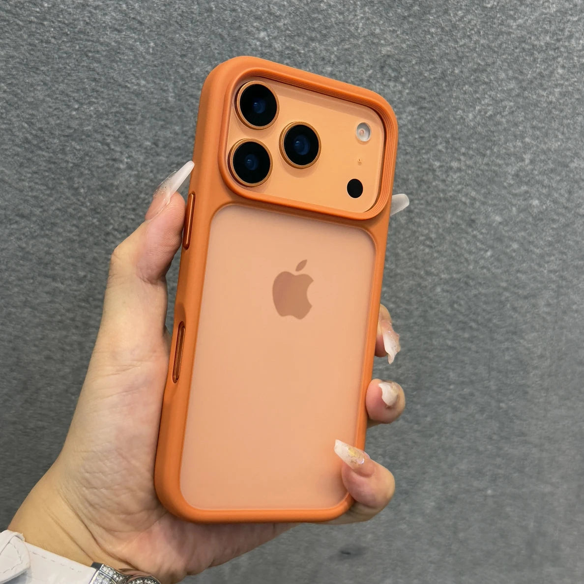 Luxury Orange Matte Transparent Phone Case For iPhone 17 Pro Max 17Pro 17 Metal Buttons Skin Feel Shockproof Protective Cover - Sun Studio