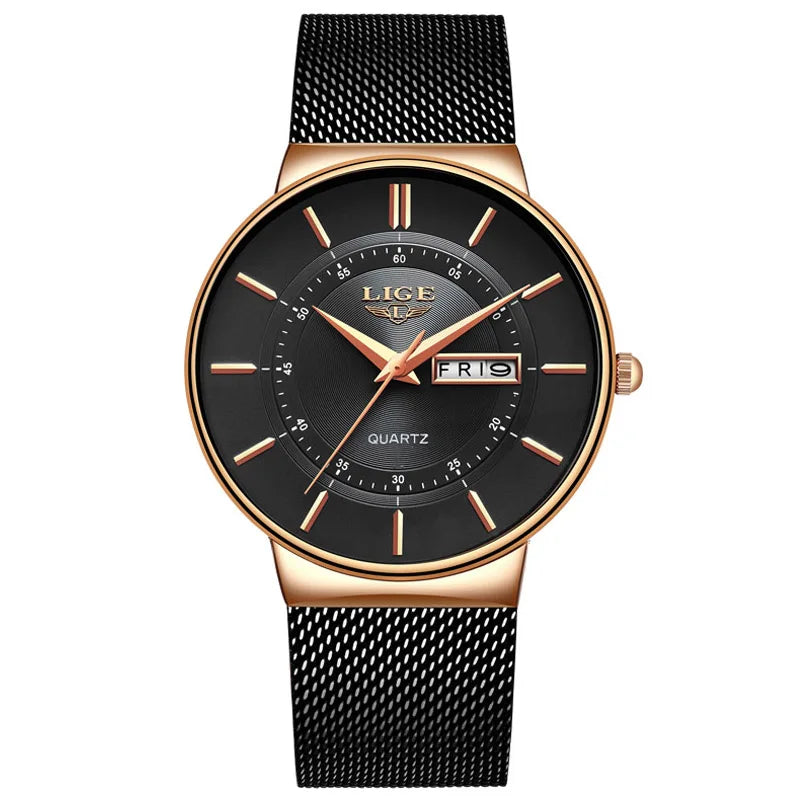 LIGE 2024 Luxus Herren Uhren Wasserdicht Ultra Dünn Datum Uhr Männer Stahlarmband Freizeit Quarz Uhr Männer Sport Armbanduhr Mann