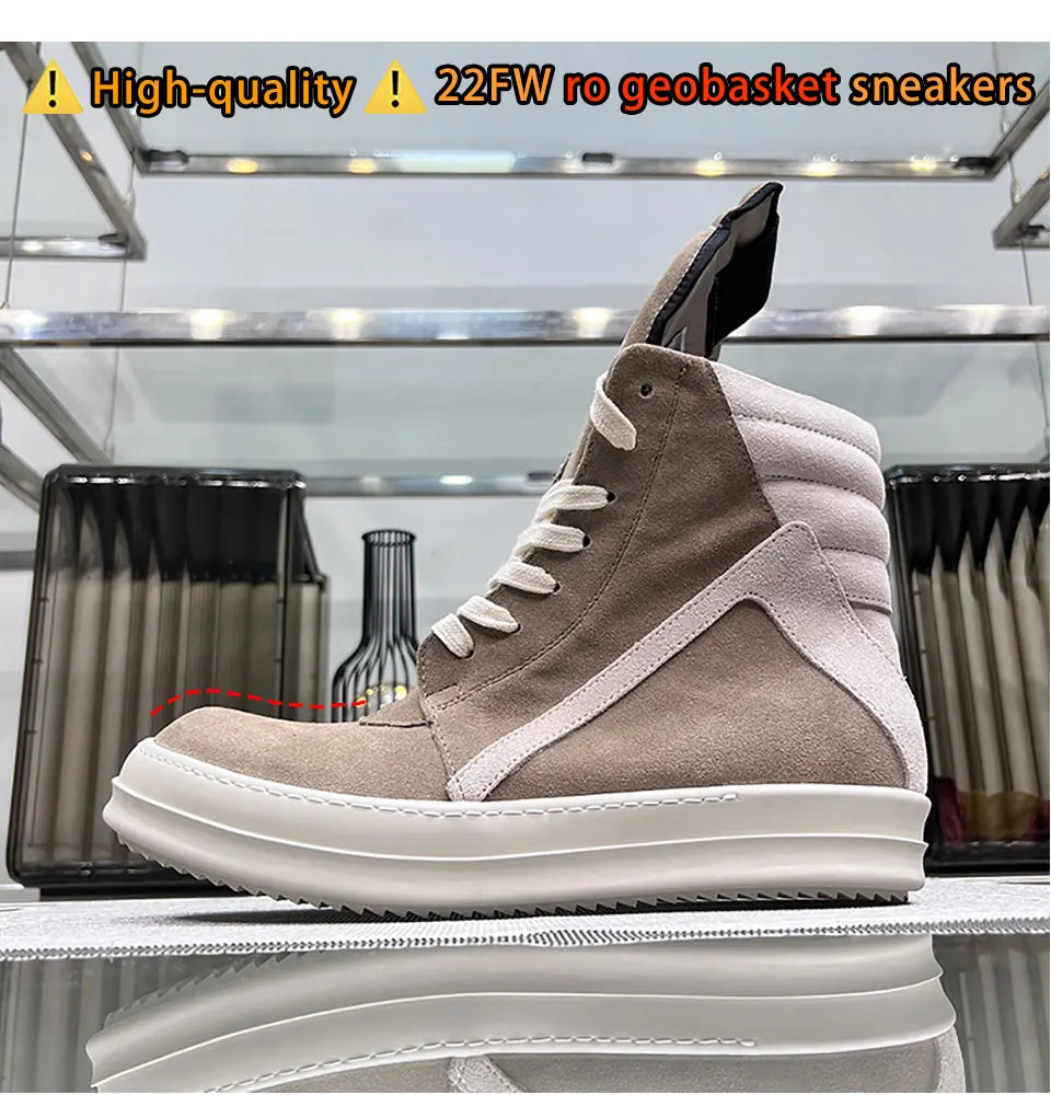 Ro Shoes Men Leather 2025 New Earthy Grey Cow Suede Lace Up Zipper Thick Sole Luxury Geo Women Street Hip-hop Casual Flat Boots - Sun Studio