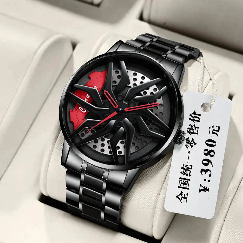 Watch Men's Trendy Waterproof Sports Car Wheels Mens Watch Watches for Men Numberless Quartz Cool Waterproof Watches - Sun Studio