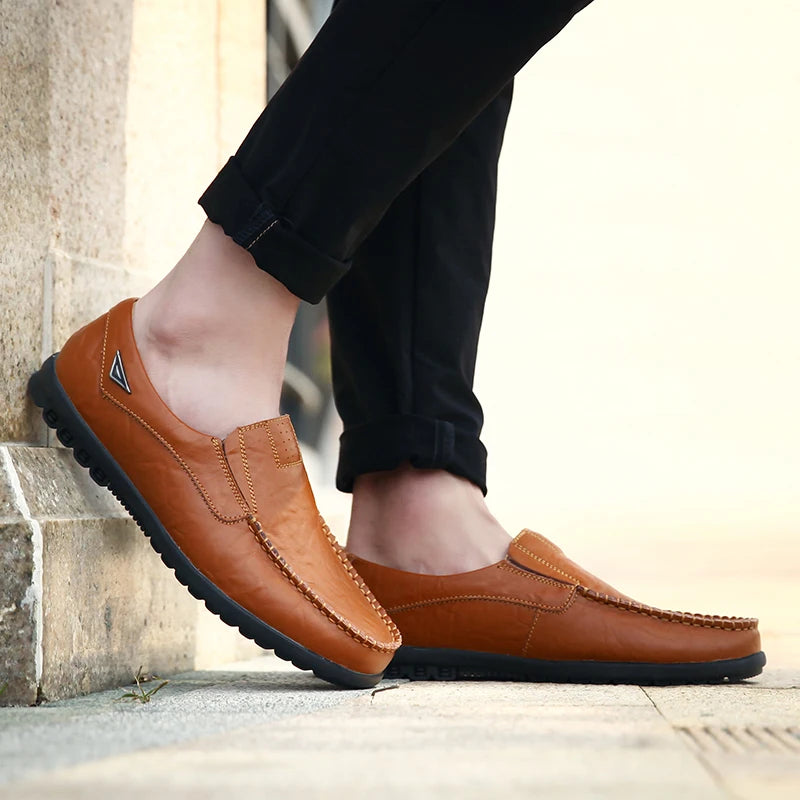 Genuine Leather Men Casual Shoes Luxury Brand 2025 Mens Loafers Moccasins Breathable Slip on Black Driving Shoes Plus Size 37-47 - Sun Studio