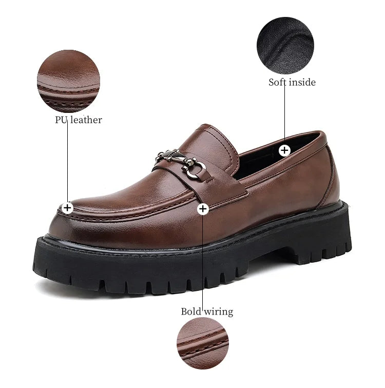 STRONGSHEN Men Leather Shoes Thick-soled British Style Formal Business Shoes Fashion Luxury Slip-On Round Toe Office Casual Shoe - Sun Studio