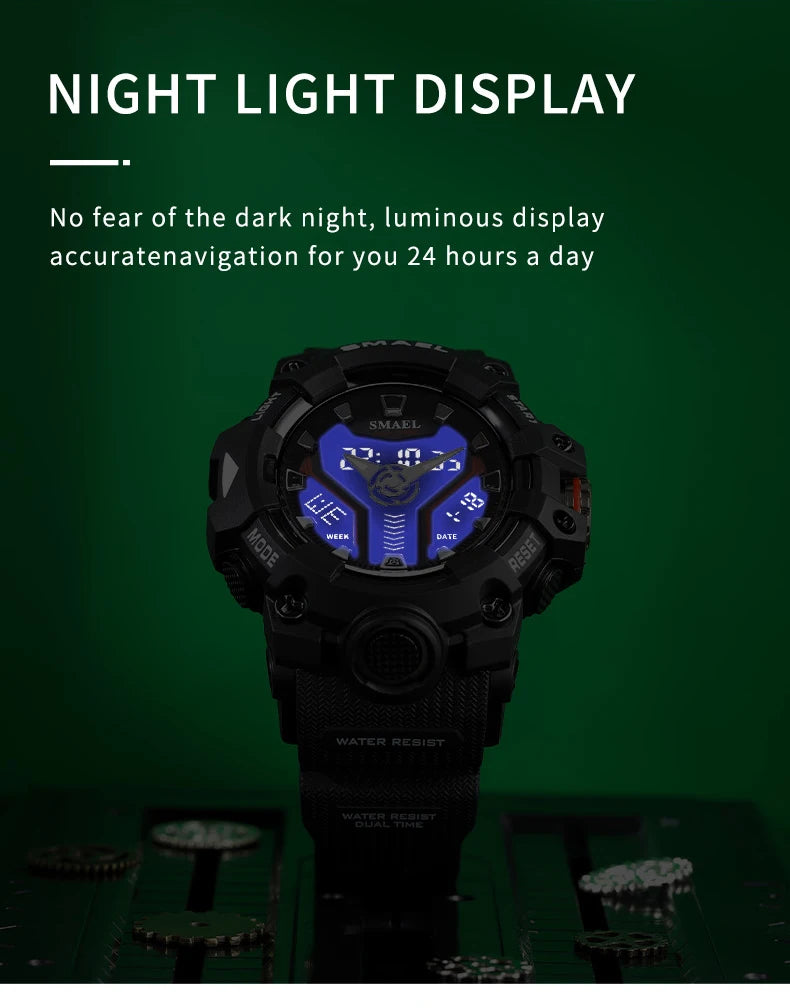 New SMAEL Sport Watch for Man Dual Time Watch for Men Shock Resistant Led Light Watch Military 8075 Quality Mens Sports Watches - Sun Studio
