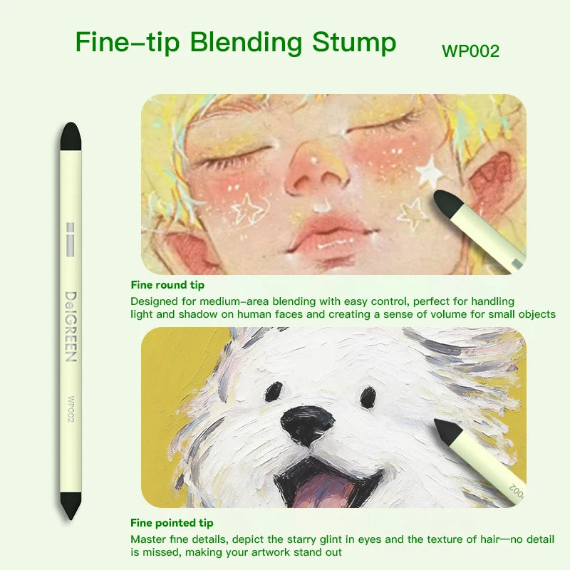 Cotton Blending Sponge Brush Pens Set 2Pcs Double-Headed Washable Sketch Wipe Reusable Art Blenders for Detail Shadow Highlight - Sun Studio