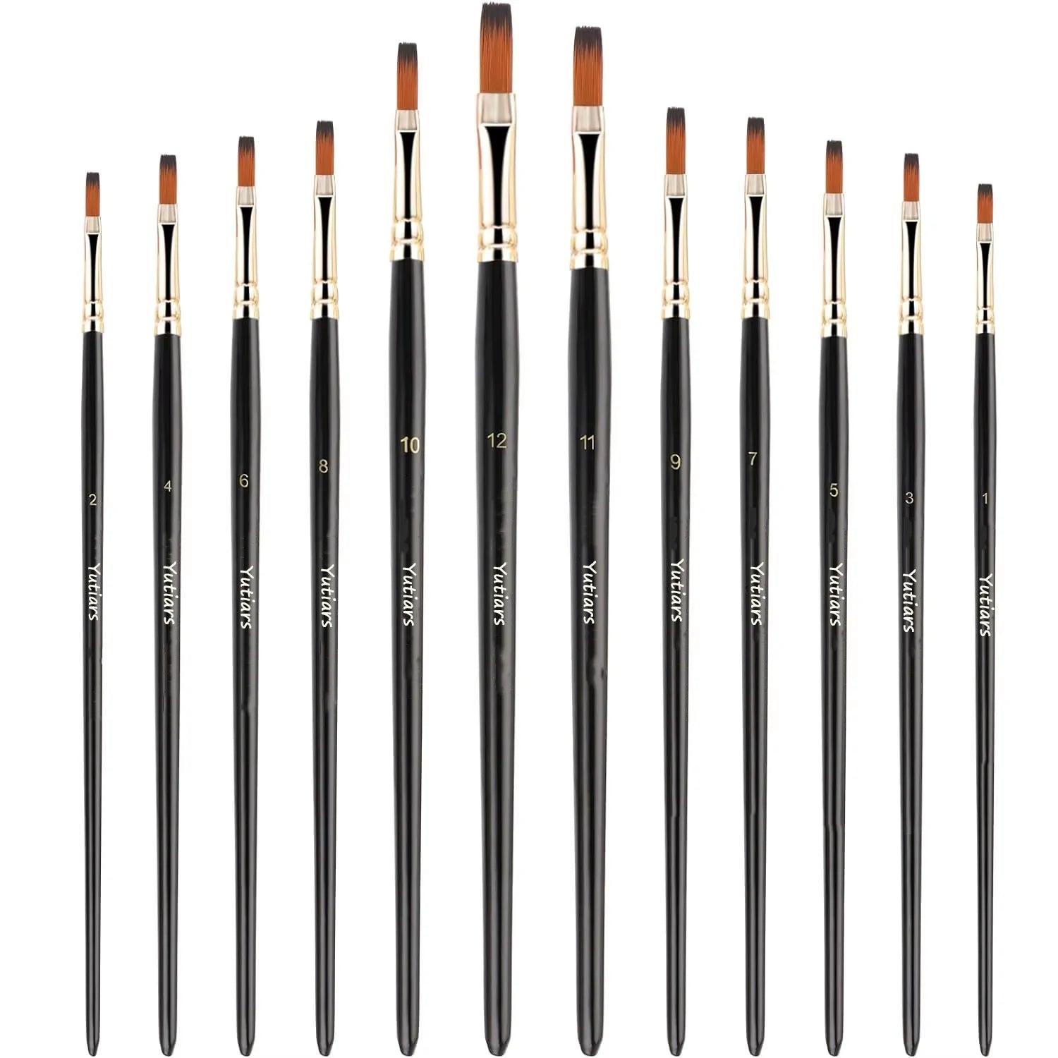 12pcs Flat Paint Brushes Set, Synthetic Nylon Bristles, Professional Artist Brushes for Oil, Acrylic, Watercolor Painting - Sun Studio