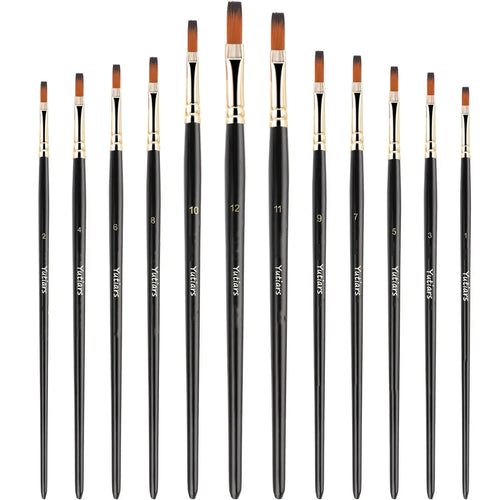 12pcs Flat Paint Brushes Set, Synthetic Nylon Bristles, Professional Artist Brushes for Oil, Acrylic, Watercolor Painting - Sun Studio