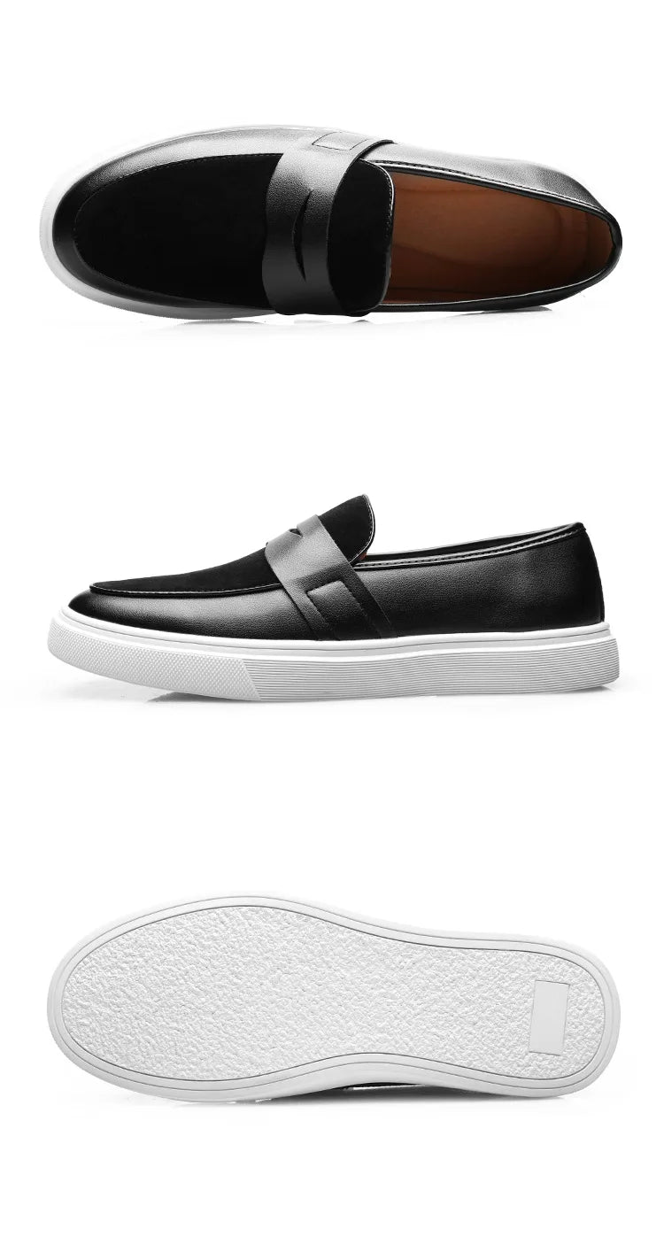Newest 2025 Autumn Men Suede Leather Loafers Thick Sole Men Slip On Platform Black Party Shoes - Sun Studio