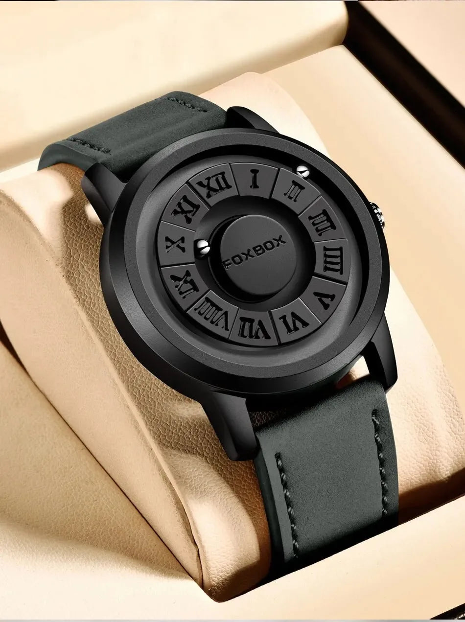 FOXBOX Men's Quartz Watch Fashion Personality Creative Scrolling Iron Ball Magnetic Pointer Waterproof for Male Watches Gift+Box - Sun Studio