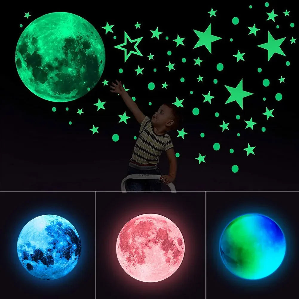 Colorful Moon Luminous Wall Stickers For Kids Room Bedroom Ceiling Art Decals Home Decor Unicorn Stars Glow In The Dark Stickers - Sun Studio