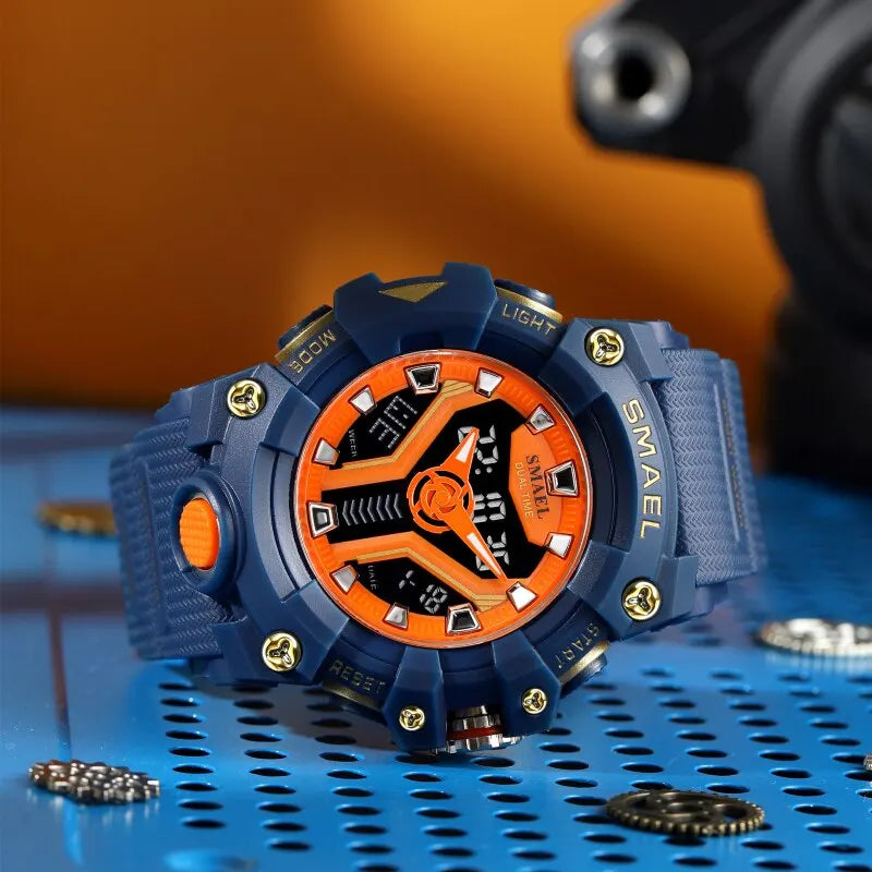 New SMAEL Sport Watch for Man Dual Time Watch for Men Shock Resistant Led Light Watch Military 8075 Quality Mens Sports Watches - Sun Studio