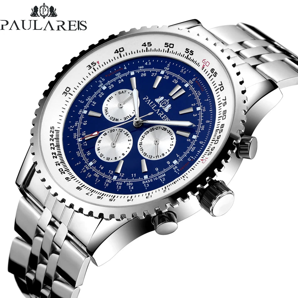 Automatic Mens Watch Mechanical Self Wind Movement Stainless Steel Fashion Sports Blue Black Big 50mm Classic Fashion Watches - Sun Studio