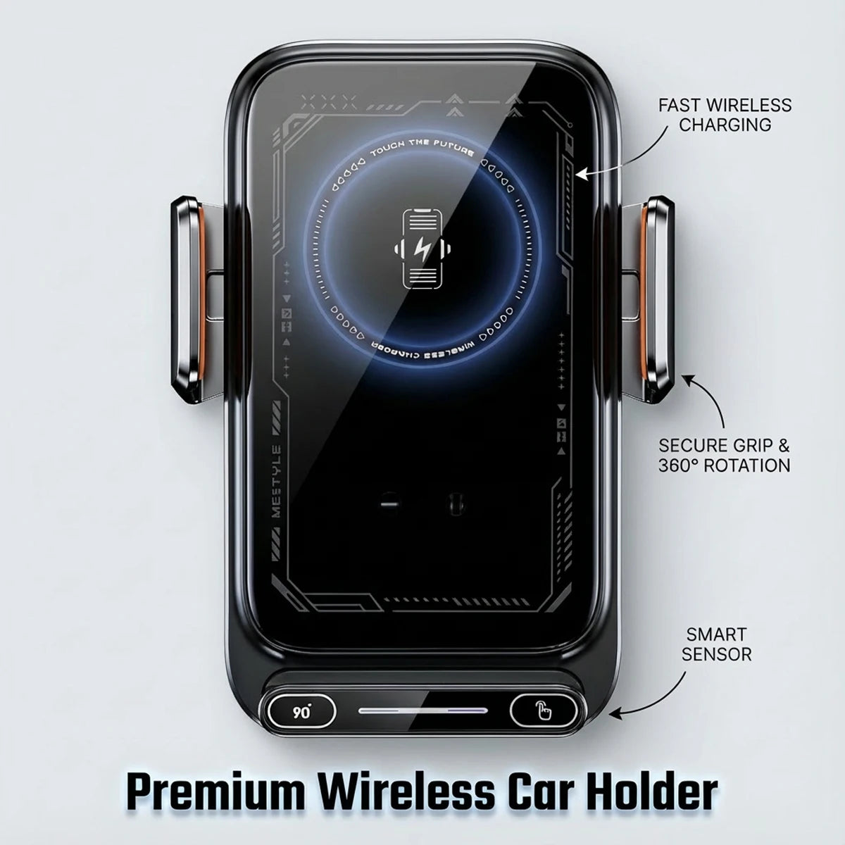 Car Phone Charger Phone Holder 15W Wireless & Wired Charger Auto Sensing One-Touch Release and Rotation Qi FCC ROHS Certified - Sun Studio