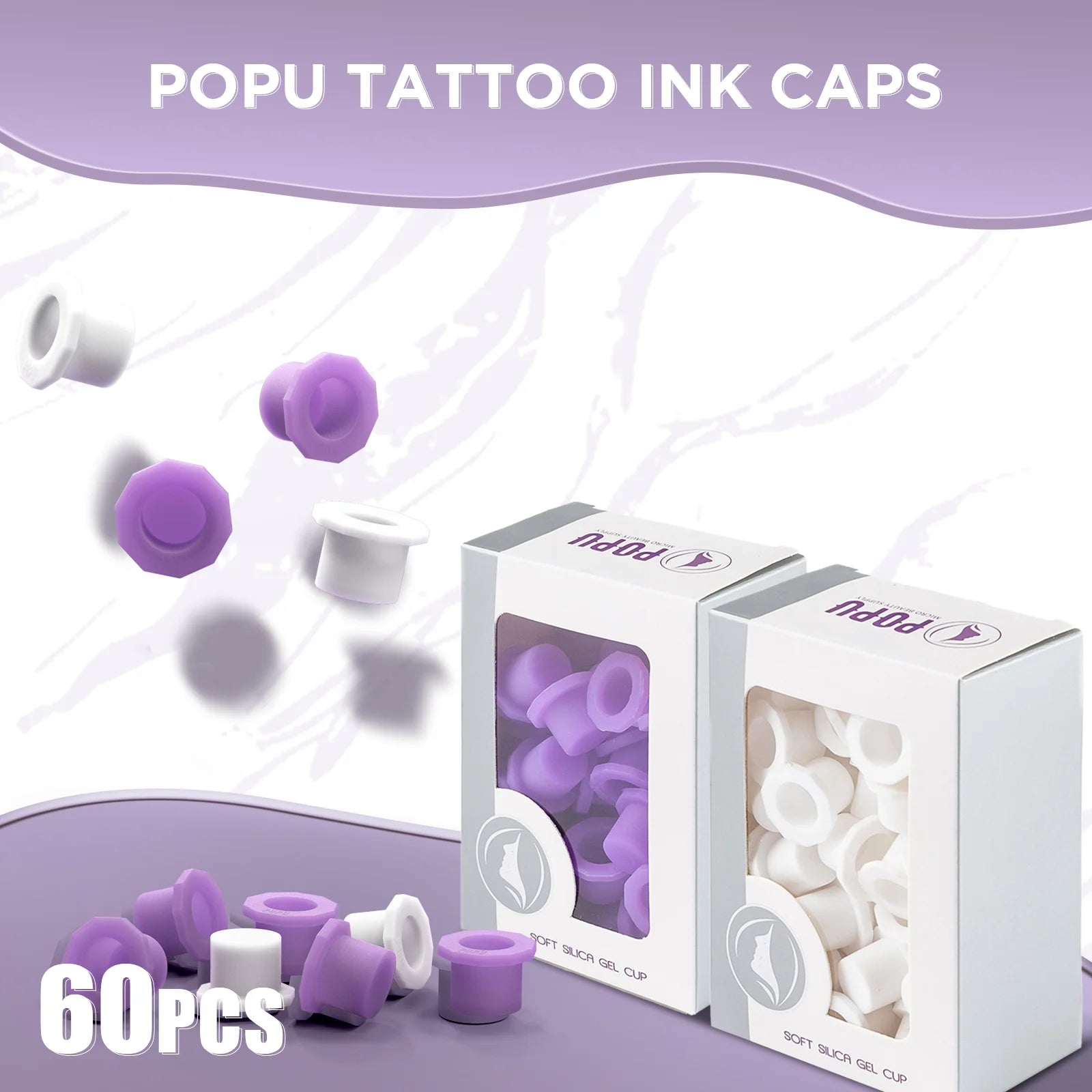 POPU Ink Cups 60 pcs Medium-12mm Disposable Soft White/Purple Colors for Permanent Makup & Tattoo Used - Sun Studio