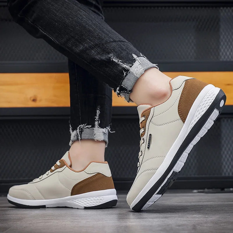 YRZL Men Shoes Spring Autumn Waterproof Walking Sneakers Leisure Male Leather Sports Shoes Non-Slip Footwear Tennis for Men - Sun Studio