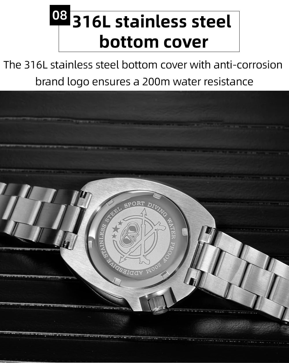 ADDIESDIVE Watch For Man AD2511 Sapphire Glass Window Display BGW9 Luminous 200M waterproof 316L Stainless Steel Quartz Watches - Sun Studio