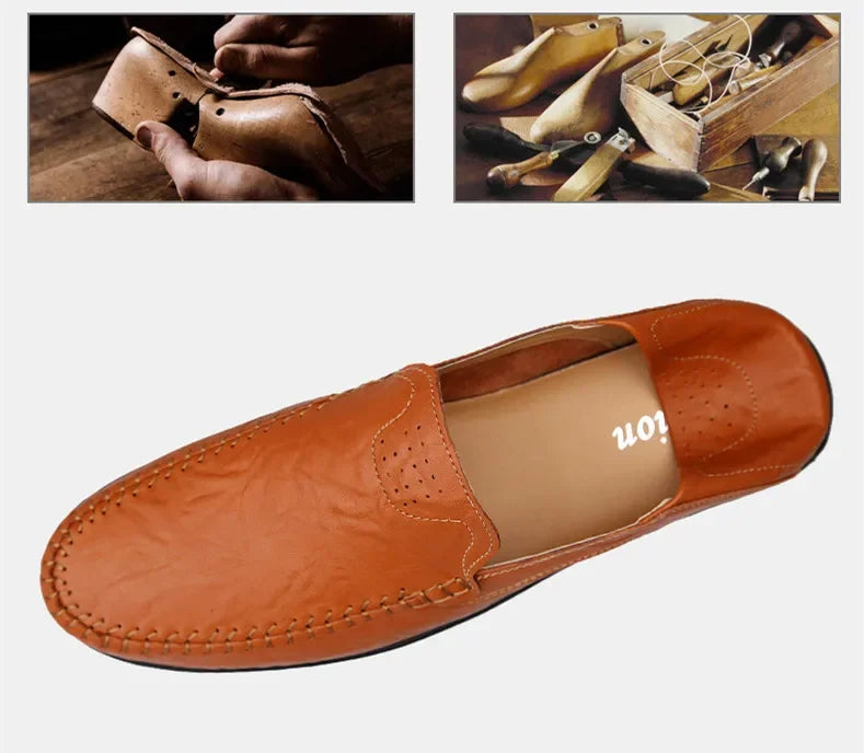 Genuine Leather Men Casual Shoes Luxury Brand Designer Men Loafers Moccasins Breathable Slip on Male Boat Shoes Plus Size 37-47 - Sun Studio
