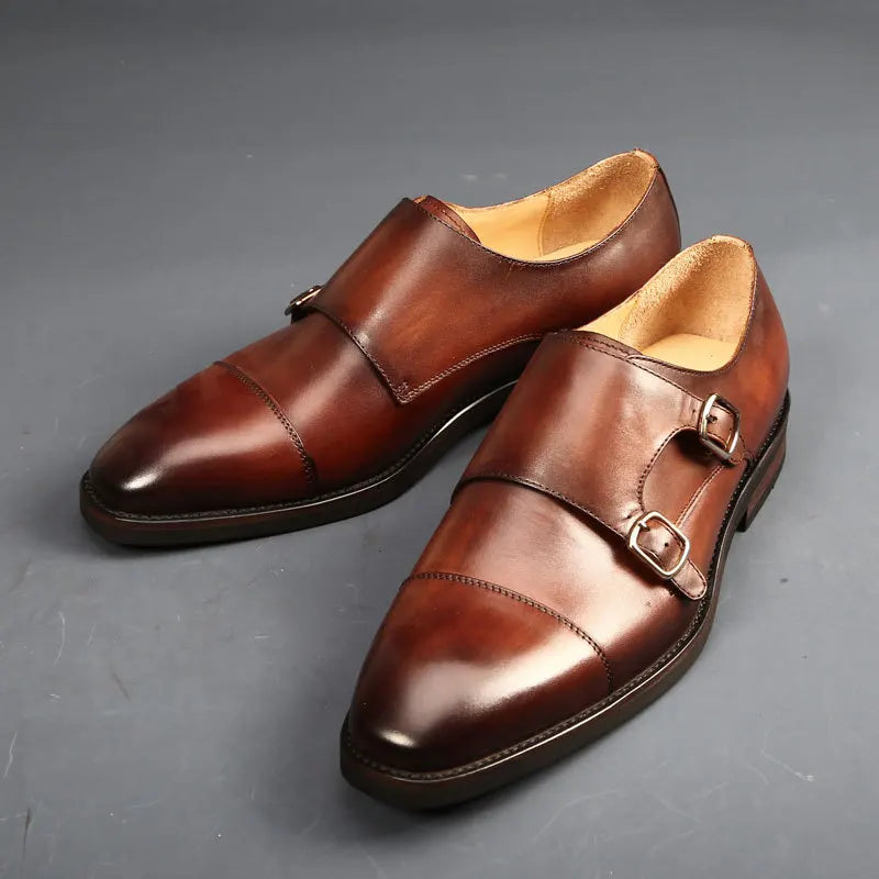 Brand Double Monk Strap Luxury Men Shoes Genuine Leather Handmade Fashion Designer Business Dress Shoes for Men Original - Sun Studio