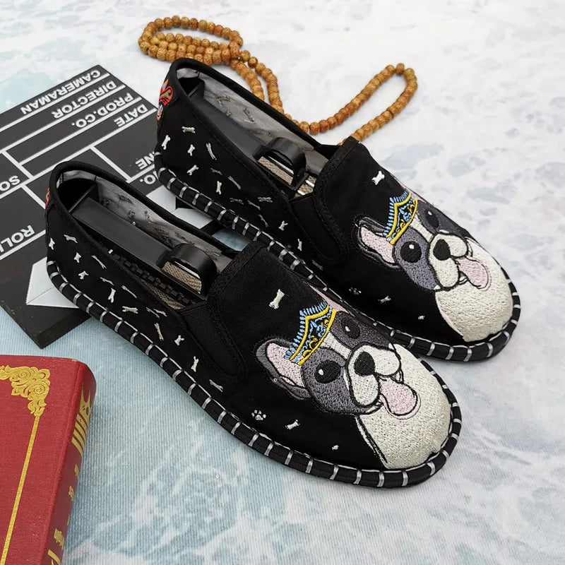 Classic Chinese Embroidered Men's Flats Shoes Slip on Casual Canvas Shoes Black Comfortable Loafers Flats Men mocasines hombre - Sun Studio