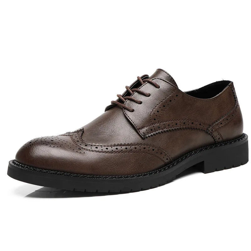 Handmade Mens Wingtip Oxford Shoes Grey Leather Brogue Men's Dress Shoes Classic Business Formal Shoes for Men 56 - Sun Studio
