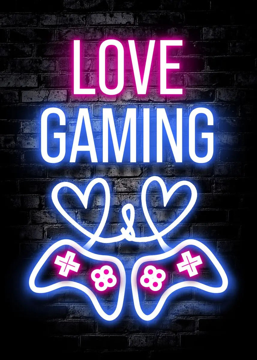 Gaming Gamer Quotes Neon Poster Vintage Gamepad Symbol Quote Canvas Painting Wall Art for Game Room Home Club Decor Mural - Sun Studio