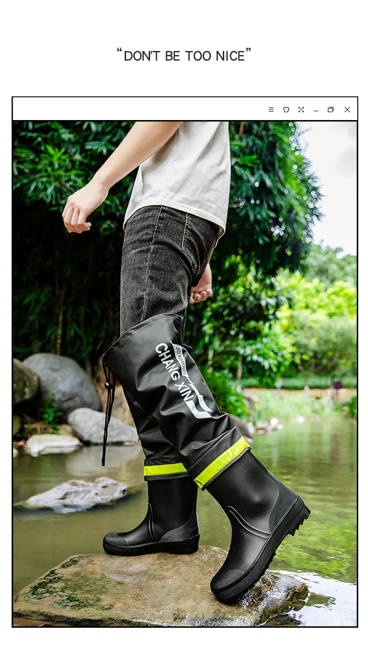 Men's Rain Boots Fashion High-Top Rain Boots for Outer Wear Long-Tube Waterproof and Non-Slip Couple Style Outdoor Fishing Boots - Sun Studio