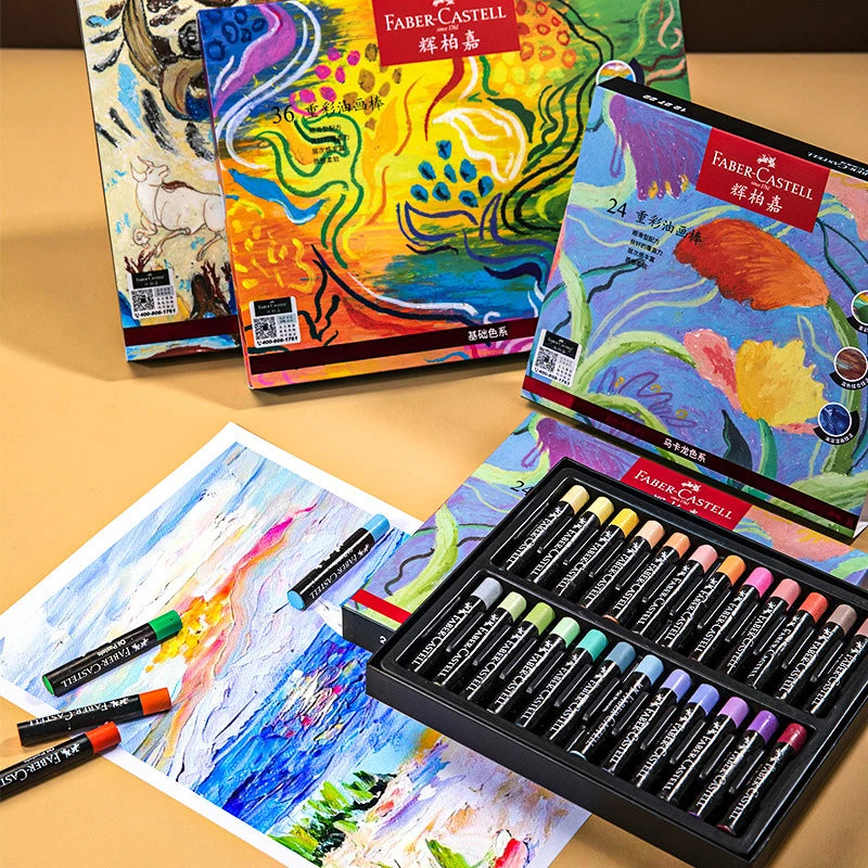 Faber-Castell Soft Oil Pastel Set 24/36/48 Vibrant Colors Creamy Texture Bullet Head Chalk for Artist Painting Drawing Beginners - Sun Studio
