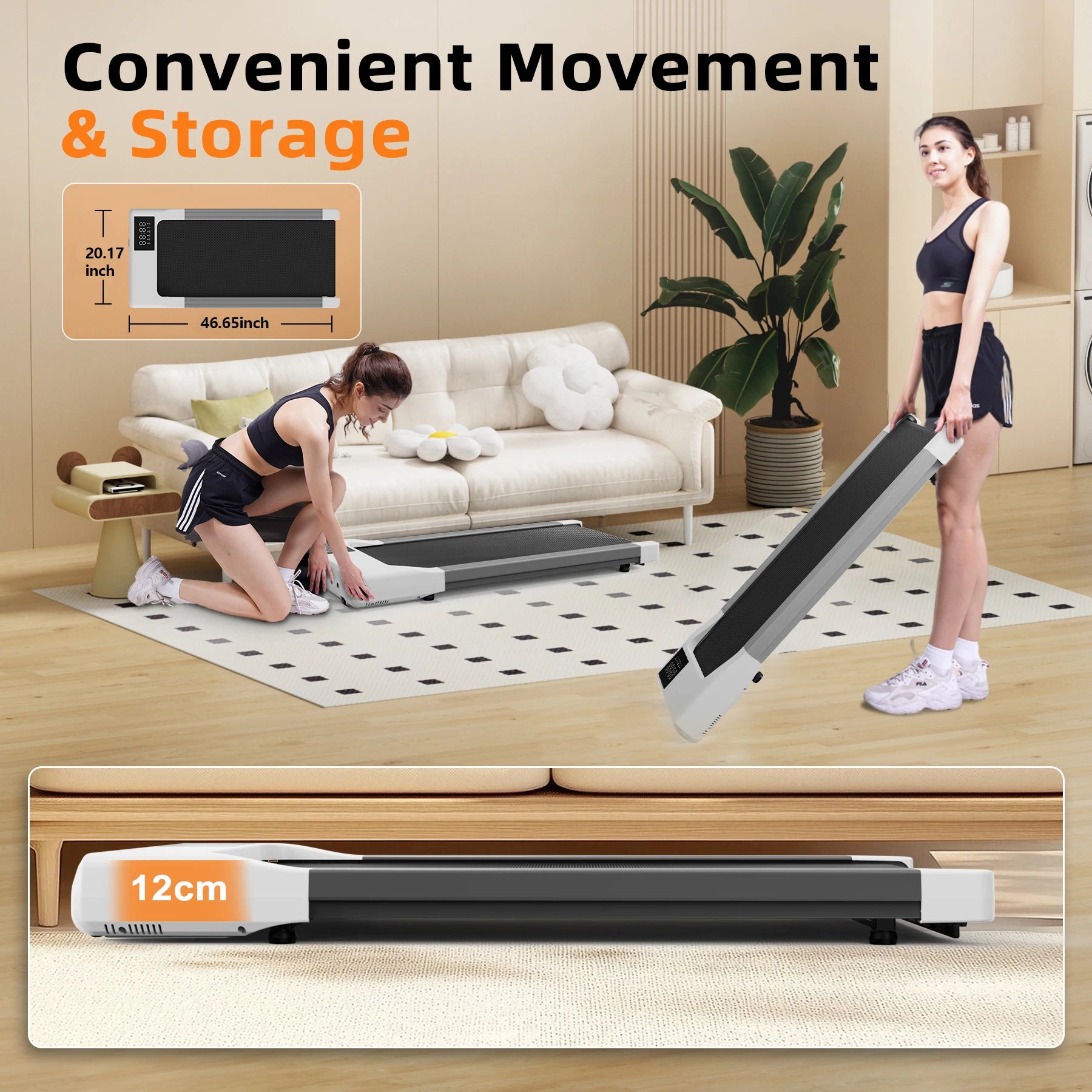 Treadmills 39.37inch Running Belt 2in1 Under Desk for Home Office Treadmill Walkingpad 2.5HP Romote Control 5MPH Exerice Machine - Sun Studio