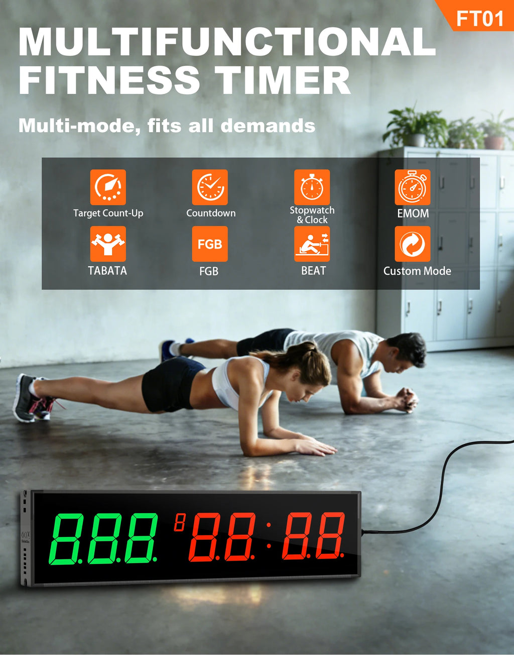 Gym Timer Large LED Display Wall Clock Gym Interval Workout Countdown Sports Training Clock Digital Time Timers for Fitness Home - Sun Studio