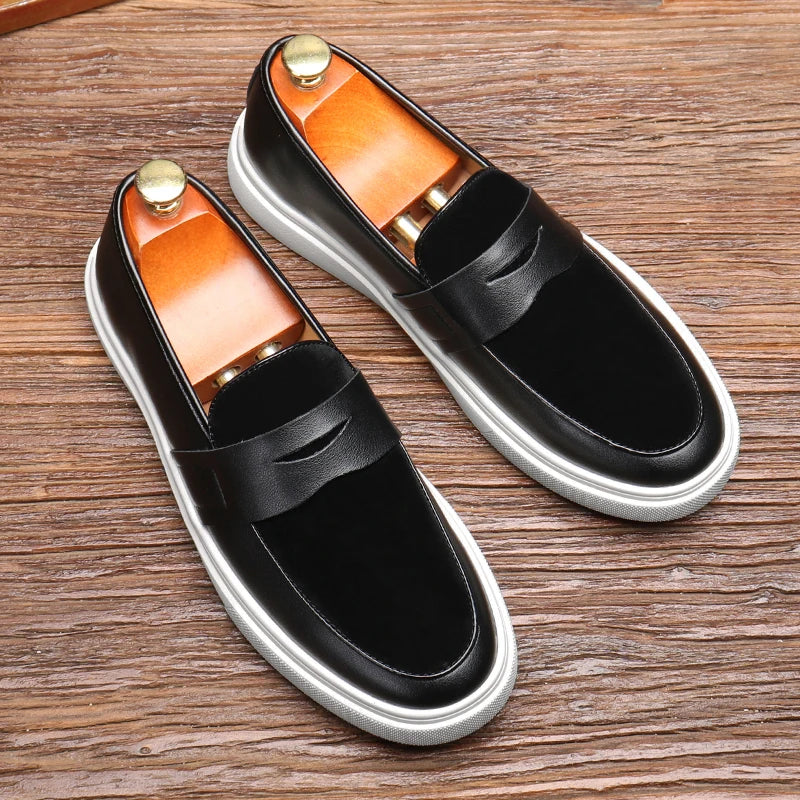 Fashion Men's Casual Slip-on Leather Shoes Men Classic British Style Penny Loafers Mens Outdoor Board Shoe Driving Flats - Sun Studio