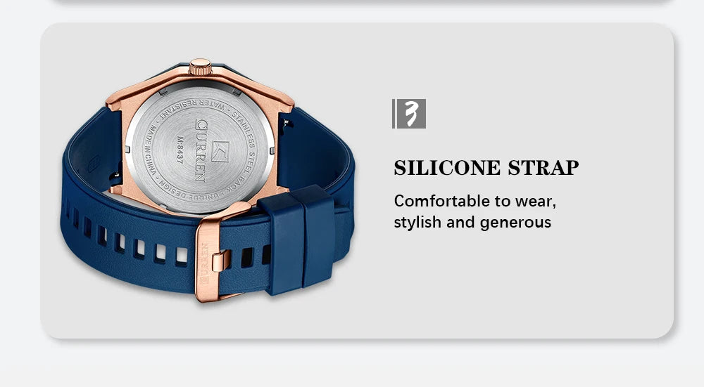 CURREN Fashion Creative Design Watches Men Quartz Silicone Strap Date Wristwatches for Male Clock with Luminous Hands - Sun Studio