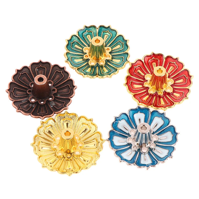 1Pc Lotus Alloy Incense Burner Stick Holder Home Buddhism Line Incense Plate Sandalwood Coil Base Delicate Temples Home Decor - Sun Studio