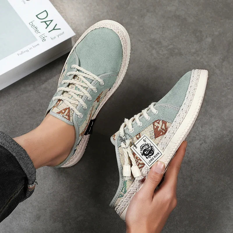 Summer New Canvas Men's Casual Shoes Men Half Slippers Breathable Walking Sneakers Comfortable Non-slip Male Flats Lazy Shoes - Sun Studio