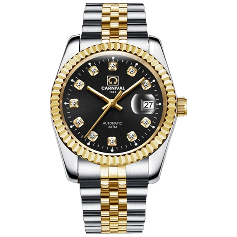 Switzerland CARNIVAL Luxury Brand Automatic Mechanical Women's Watches Sapphire 18K Gold Diamond Waterproof Luminous Clock C8205 - Sun Studio