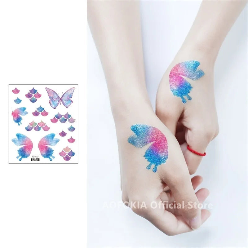 Glitter Butterfly Tattoo Temporary Waterproof Body Sticker Gradient Color Face Make Up Festival Accessories Disposable tatto - Sun Studio