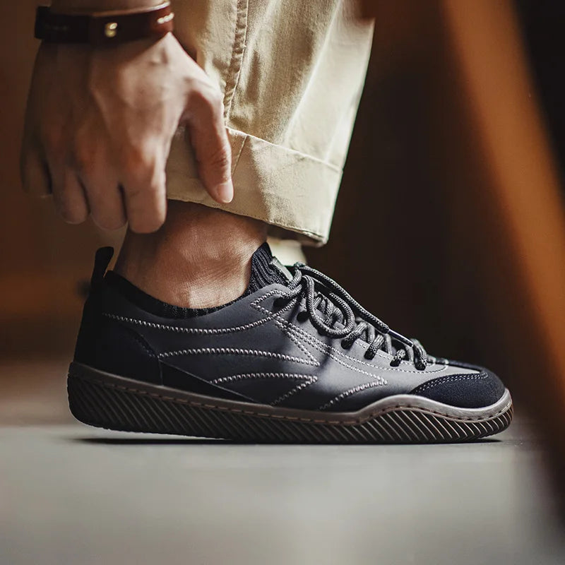 Maden Retro Black Patchwork German Trainers Shoes One-piece Knit Sock Sneakers Lace-Up Casual Men's Summer Sporty Board Shoes - Sun Studio