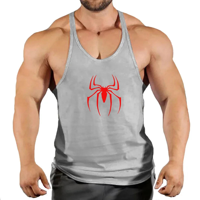 Spider Print Fitness Tank Top Fitness Shirt Muscle Men's Single Tank Top Men's Sleeveless Sweatshirt Men's Tops Fitness Clothing - Sun Studio