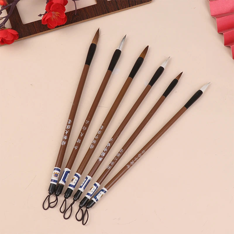 6Pcs Traditional Chinese White Clouds Bamboo Wolf's Hair Writing Brush For Calligraphy Painting Practice Brushes Writing Tools - Sun Studio