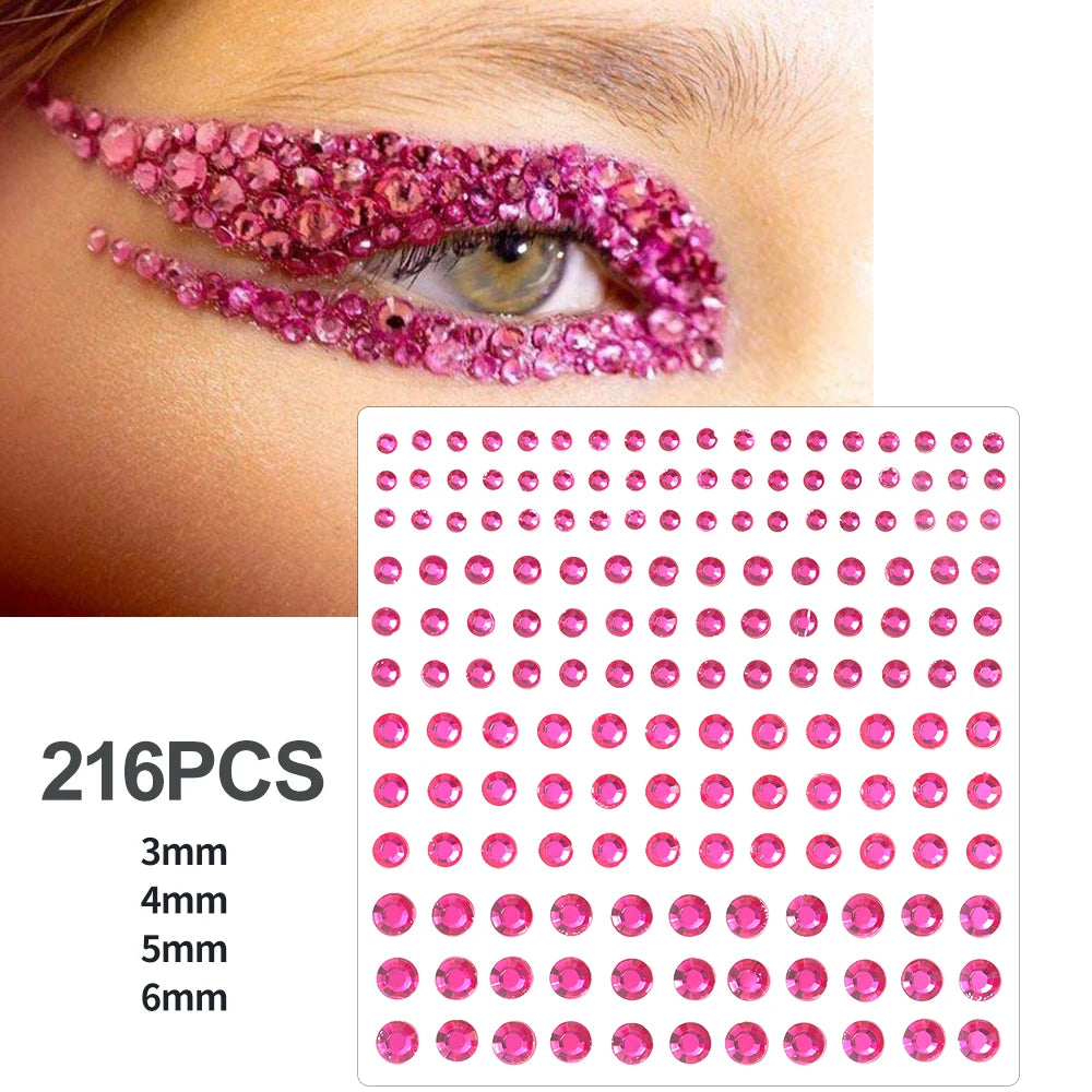 162/216/900pcs Eye&Face&Body Diamond Tattoos Stickers 3/4/5/6mm Colored Glitter Rhinestone Tattoo for Party Makeup Gem Accessory - Sun Studio