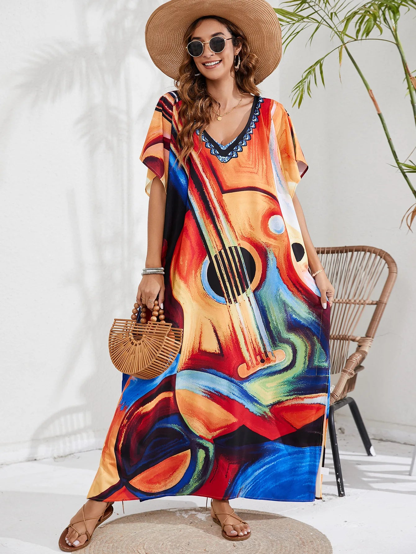 Kaftan Dresses for Women Plus Size Tie Dye Batwing Sleeve Caftans Swimsuit Coverup Maxi Dress Loungewear - Sun Studio