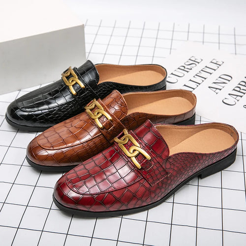 100% Genuine Leather Black Men’s Half Shoes For Men Shoes Mules Casual Designer Shoes Fashion Loafers Luxury Black Slippers 2022 - Sun Studio