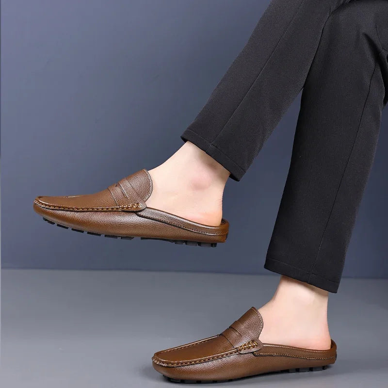YRZL Loafers Summer Slip on Half Shoes for Men PU Leather Slippers Casual Breathable Comfy Loafers Moccasins Casual Shoes Men - Sun Studio